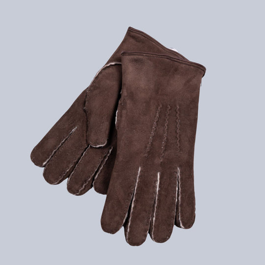 Chocolate Brown Suede Shearling Lined Gloves
