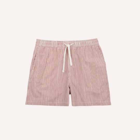 Red & White Seersucker Stripe Drawstring Short