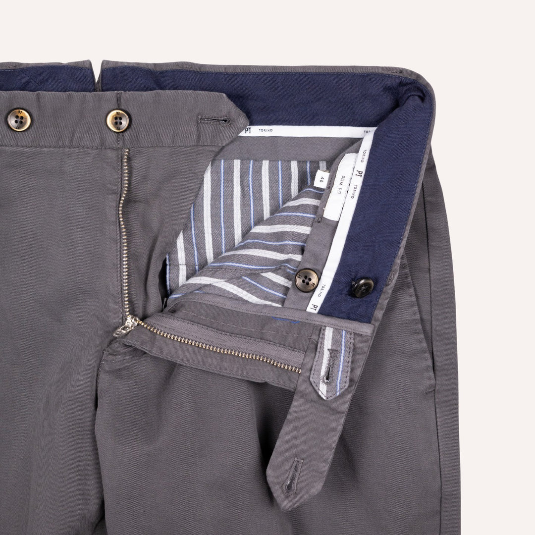 Washed Anthracite Grey Stretch Gabardine Trousers