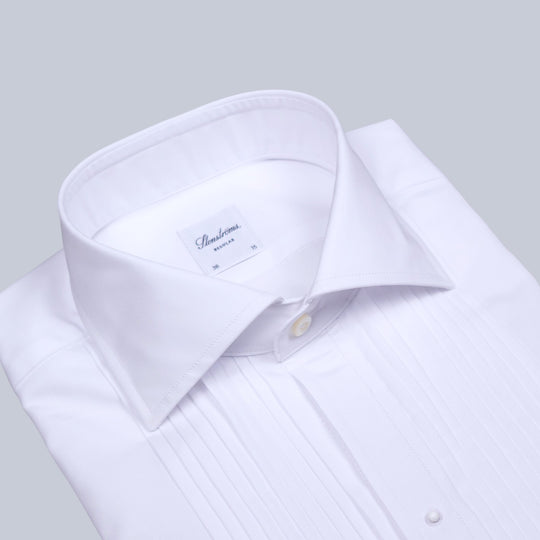 White Pleated Front Regular Fit Tuxedo Shirt
