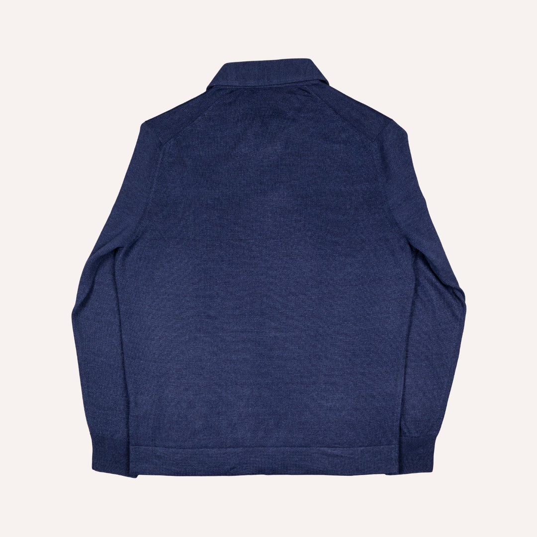 Navy Linen Cotton Long Sleeve Polo