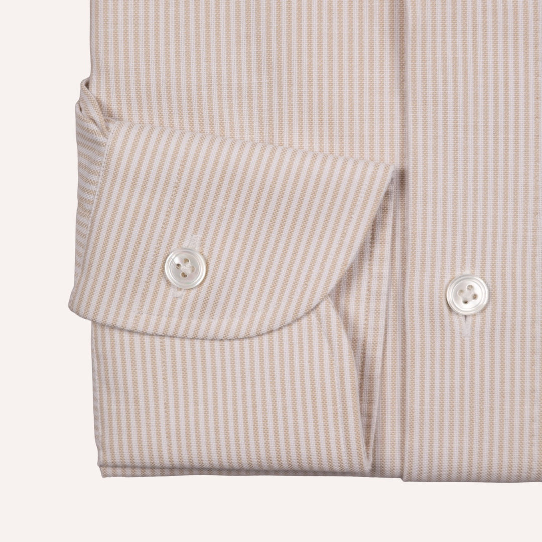 White & Taupe Button Down Oxford Shirt - Tailored Fit