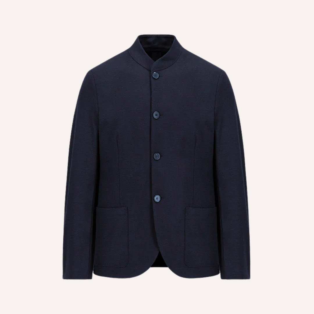 Navy Superfine Merino Wool Nehru Jacket