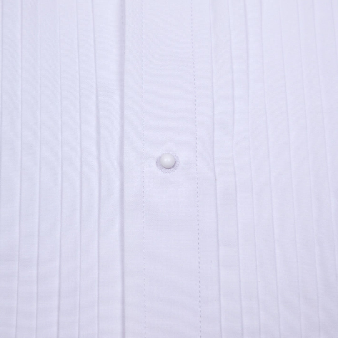 White Pleated Front Regular Fit Tuxedo Shirt