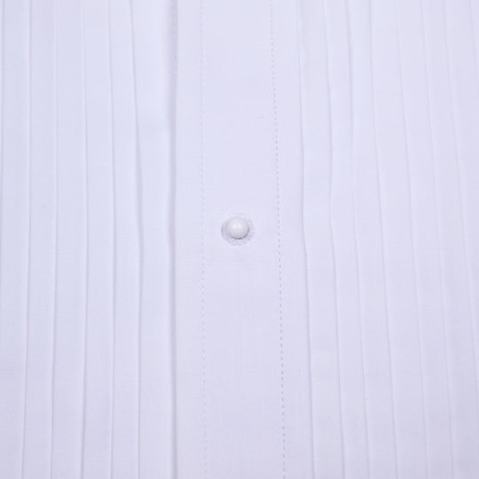 White Pleated Front Regular Fit Tuxedo Shirt