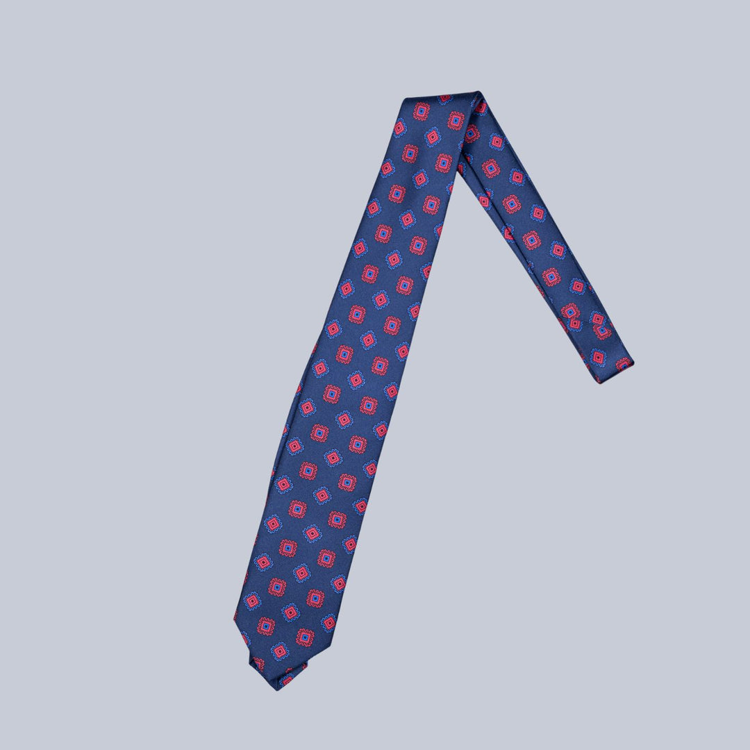 Navy Red & Blue Medallion Pattern Tie