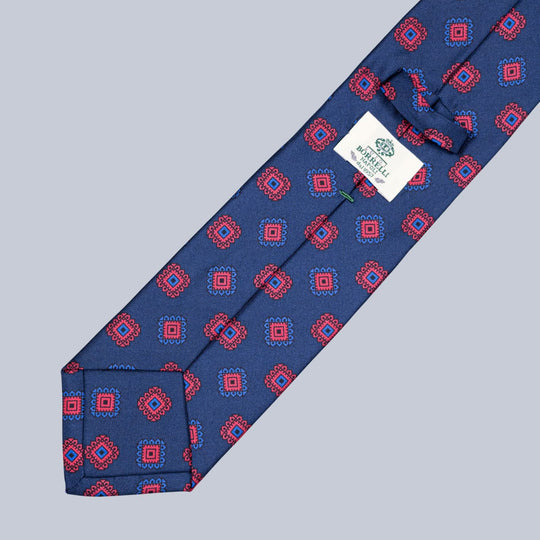 Navy Red & Blue Medallion Pattern Tie