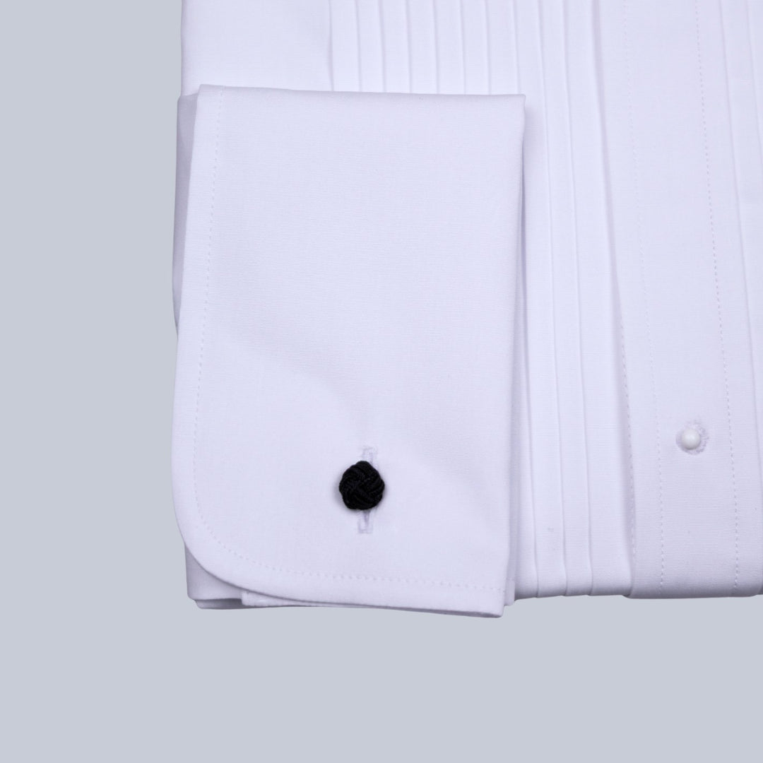 White Pleated Front Regular Fit Tuxedo Shirt
