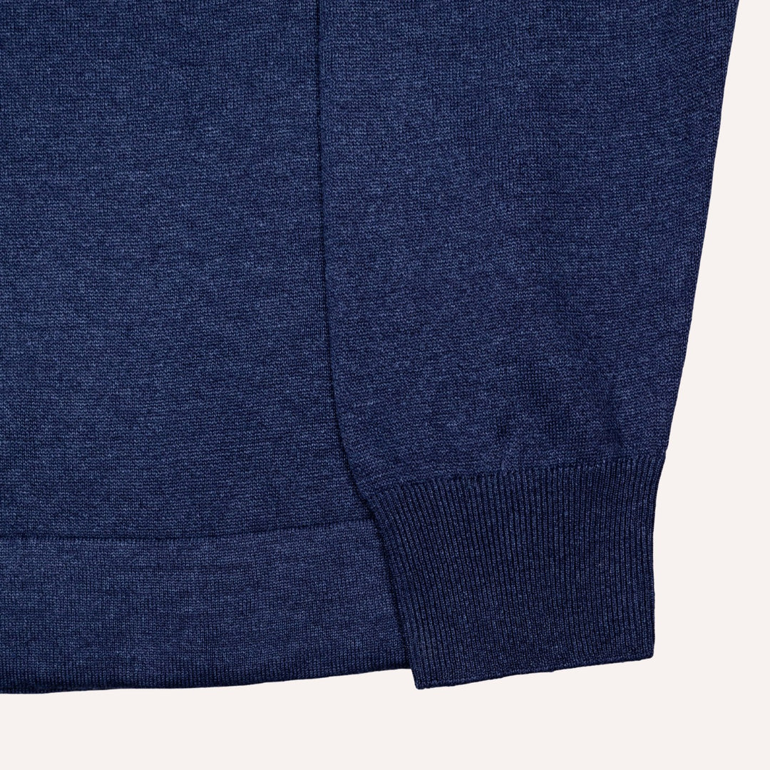 Navy Linen Cotton Long Sleeve Polo