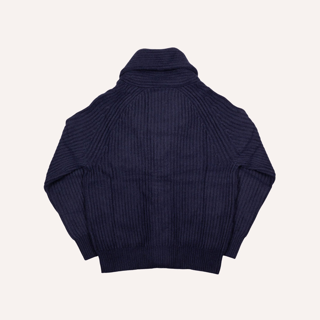 Navy Heavy Knitted Cashmere Shawl Collar Cardigan