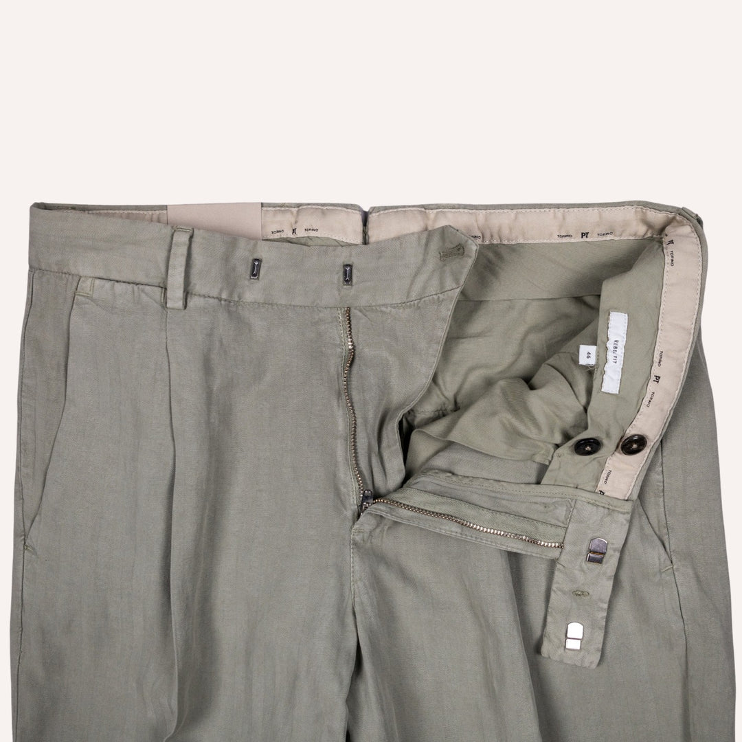 Sage Green Herringbone Trousers