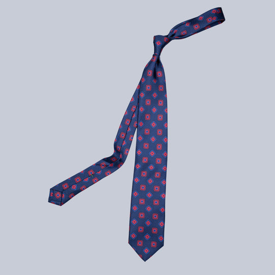 Navy Red & Blue Medallion Pattern Tie