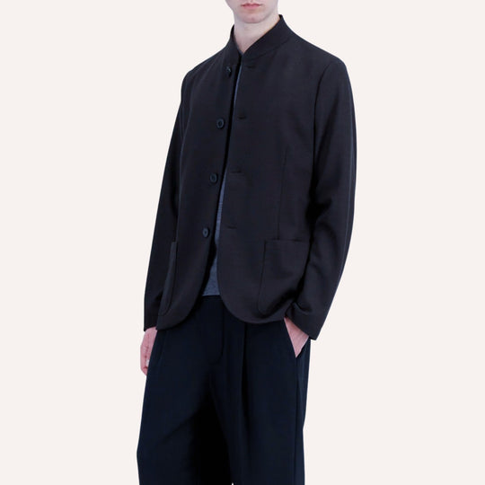 Navy Superfine Merino Wool Nehru Jacket