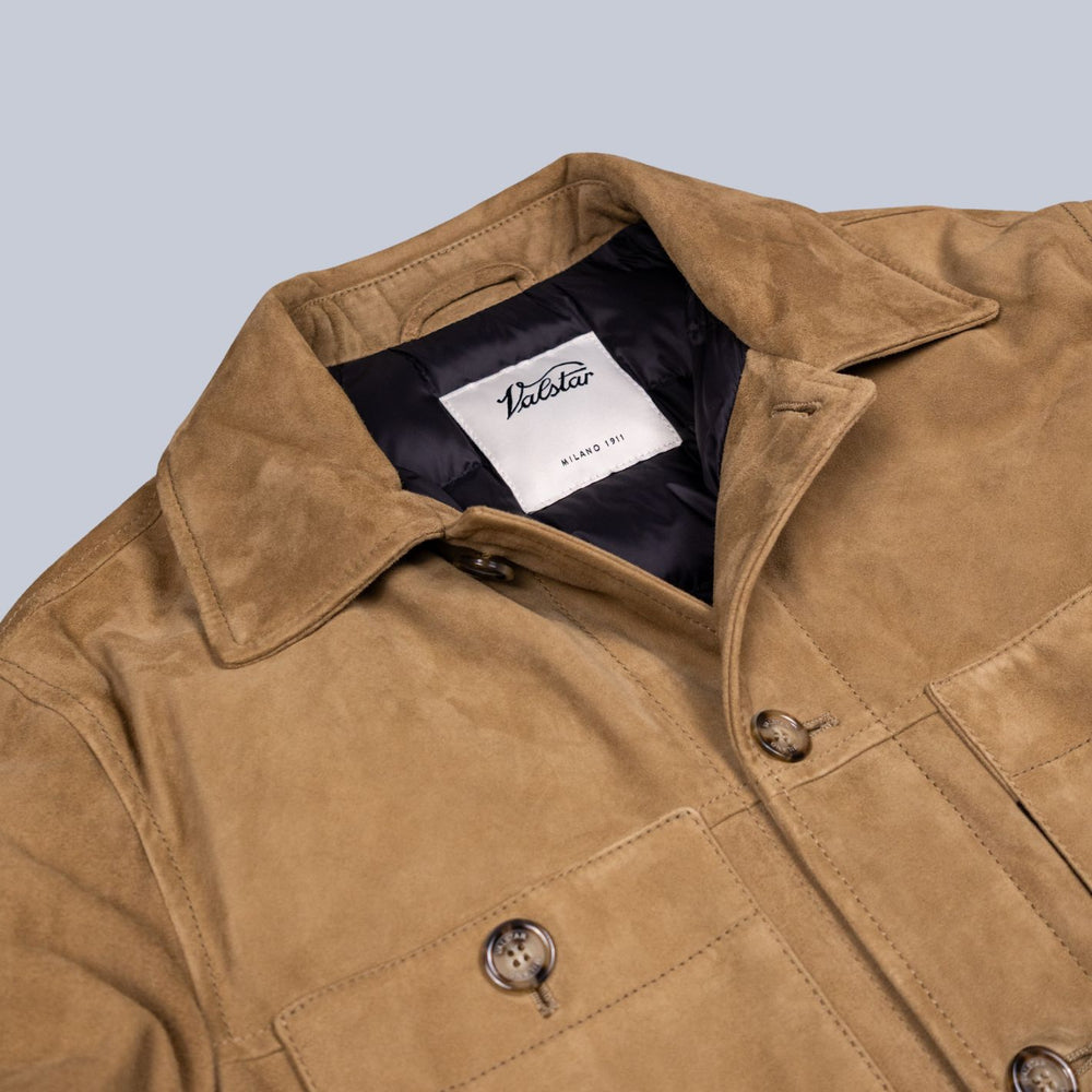 Beige Goose Down Padded Suede Jacket