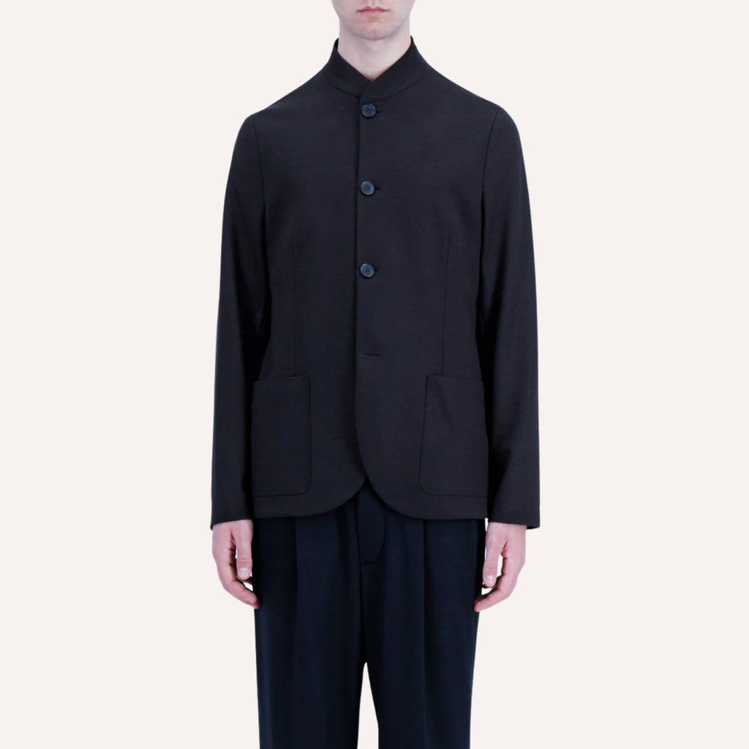 Navy Superfine Merino Wool Nehru Jacket