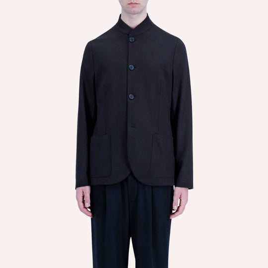 Navy Superfine Merino Wool Nehru Jacket