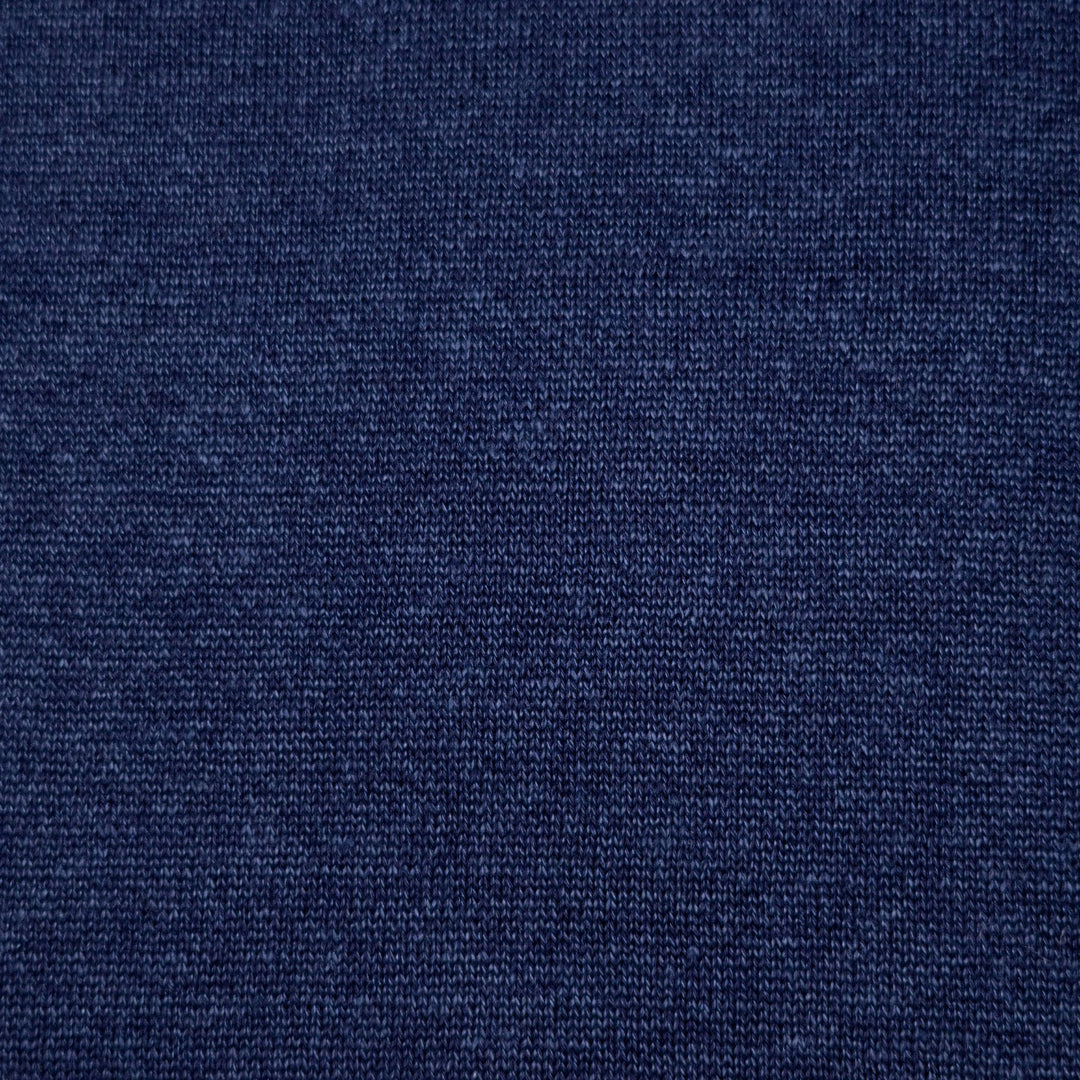 Navy Linen Cotton Long Sleeve Polo