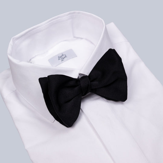 Black Ribbed Silk Cotton Bow Tie