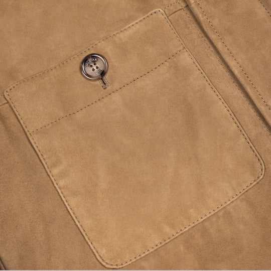 Beige Goose Down Padded Suede Jacket