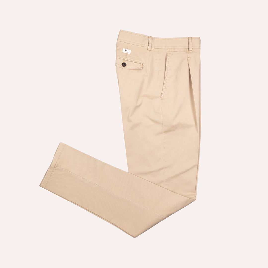 Washed Khaki Cotton One Pleat Officer Chino - Tapered Fit