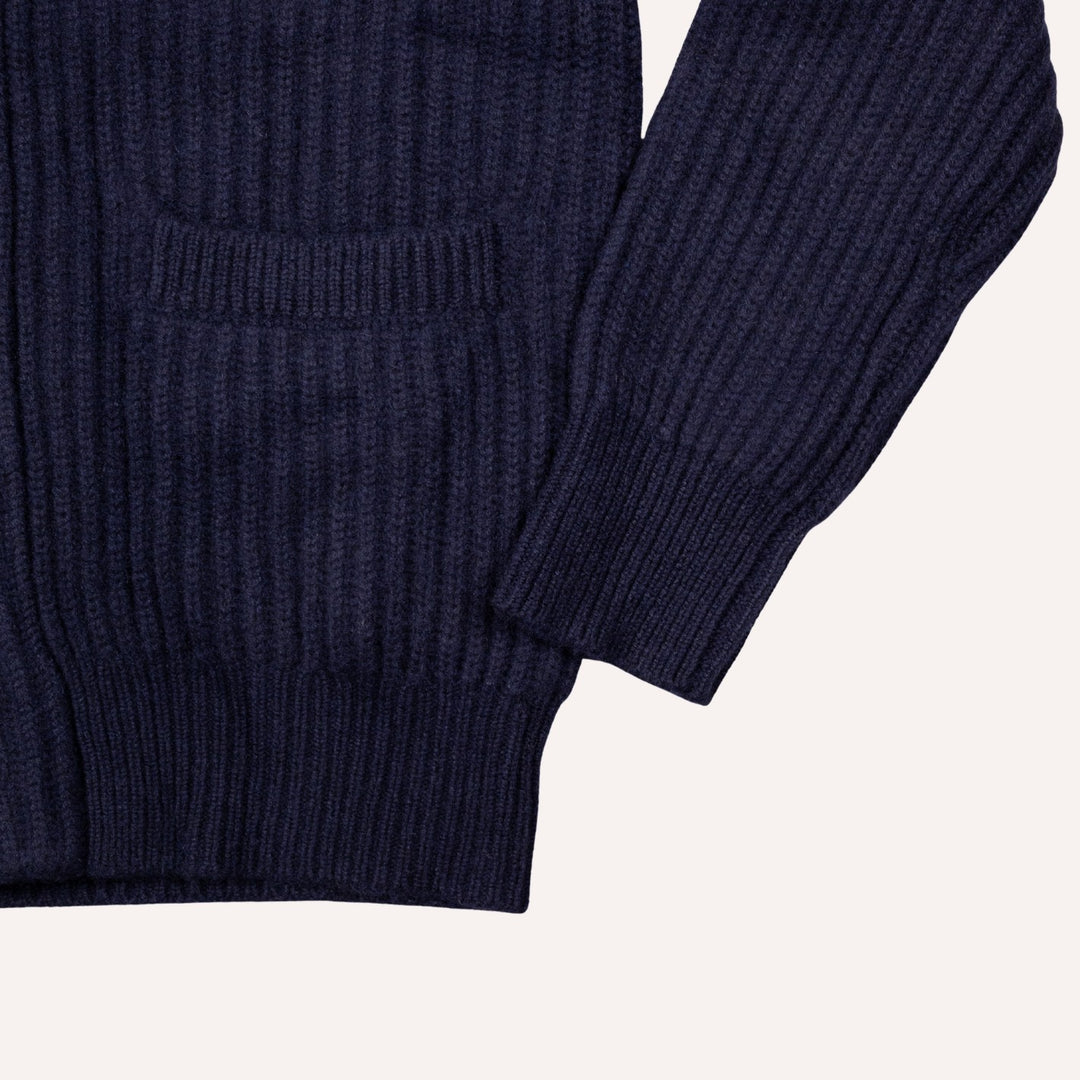 Navy Heavy Knitted Cashmere Shawl Collar Cardigan