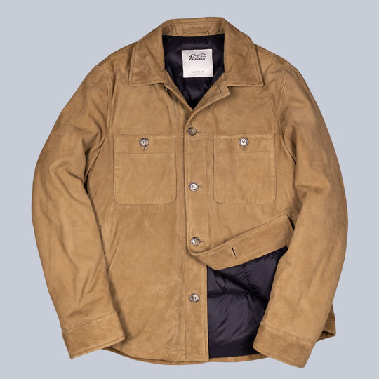 Beige Goose Down Padded Suede Jacket