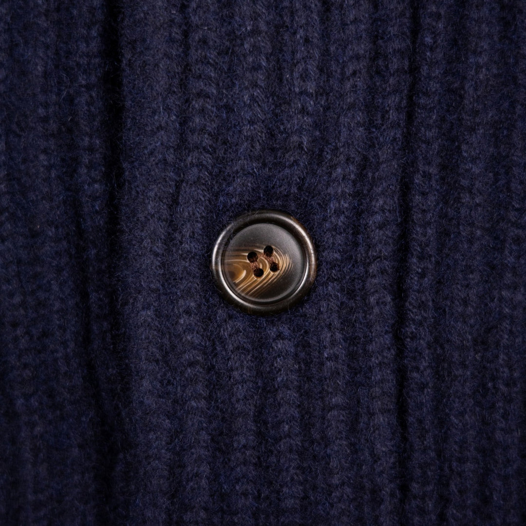 Navy Heavy Knitted Cashmere Shawl Collar Cardigan