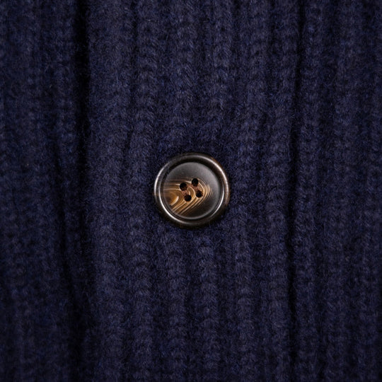 Navy Heavy Knitted Cashmere Shawl Collar Cardigan