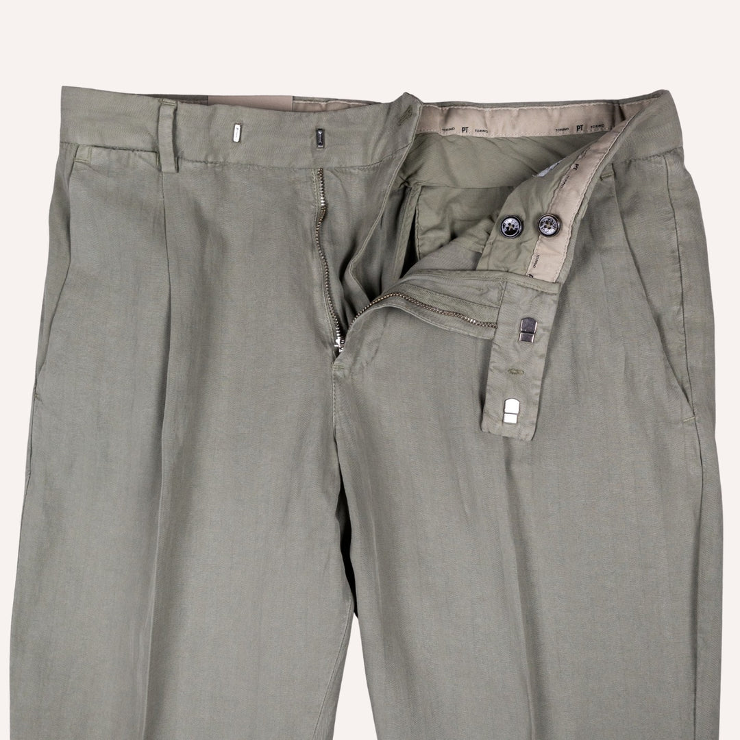 Sage Green Herringbone Trousers