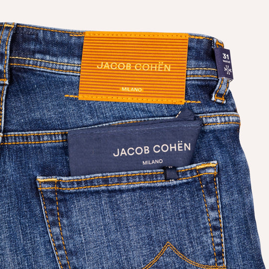 Dark Blue Washed Cotton Stretch Jeans - Slim Fit