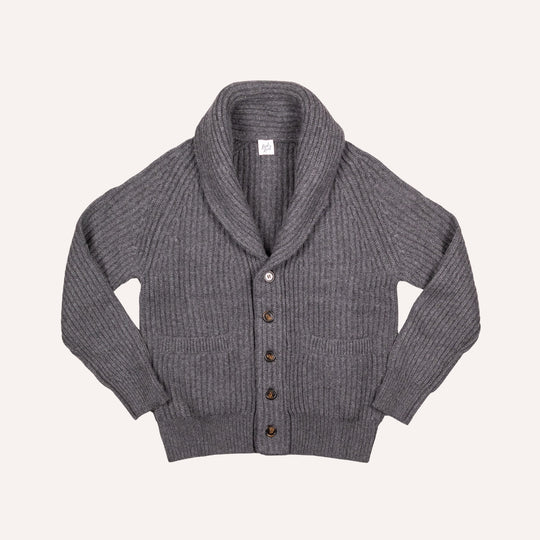 Dark Grey Heavy Knitted Cashmere Shawl Collar Cardigan
