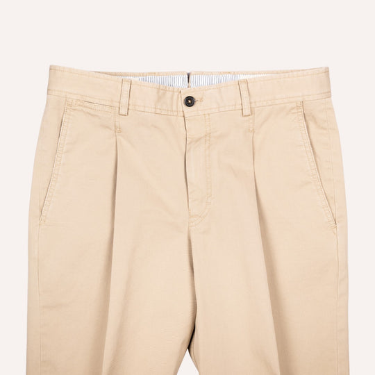 Washed Khaki Cotton One Pleat Officer Chino - Tapered Fit