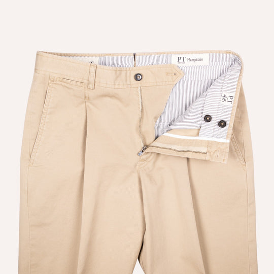 Washed Khaki Cotton One Pleat Officer Chino - Tapered Fit