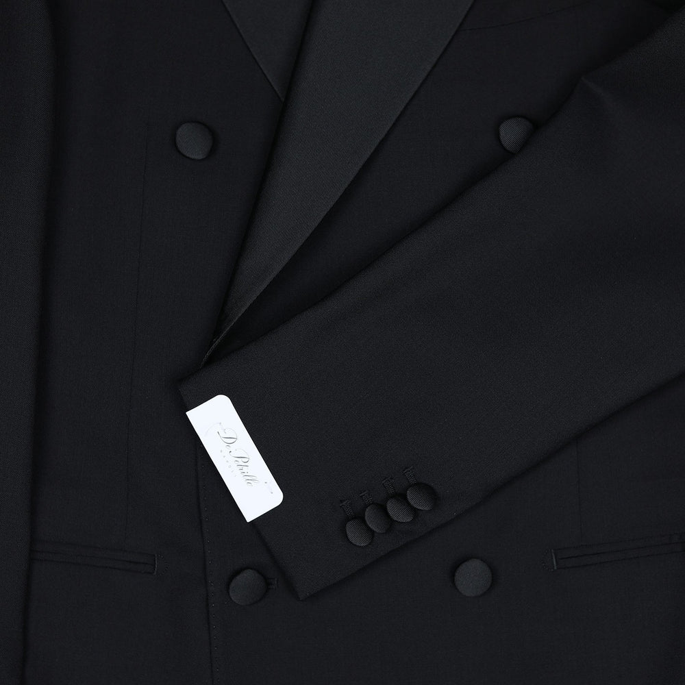 Black High Twist Wool Double-Breasted Peak Lapel Tuxedo