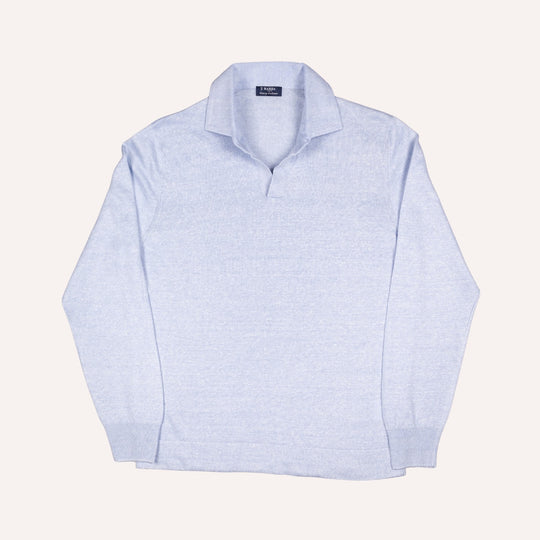 Ice Blue Linen Cotton Long Sleeve Polo