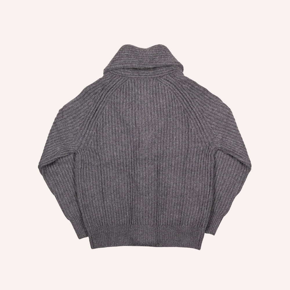 Dark Grey Heavy Knitted Cashmere Shawl Collar Cardigan
