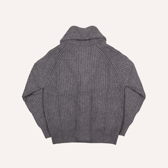 Dark Grey Heavy Knitted Cashmere Shawl Collar Cardigan