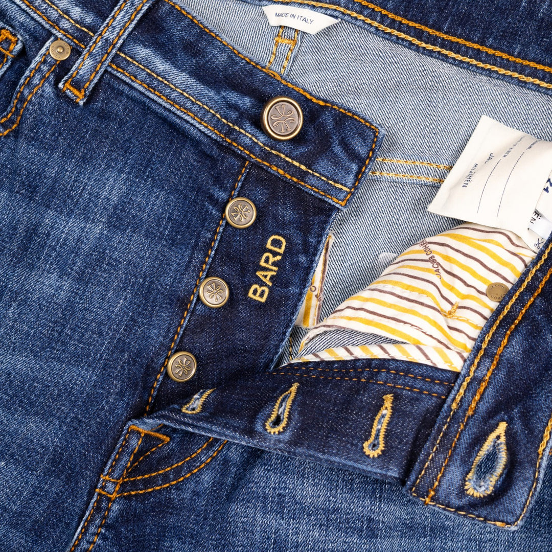 Dark Blue Washed Cotton Stretch Jeans - Slim Fit