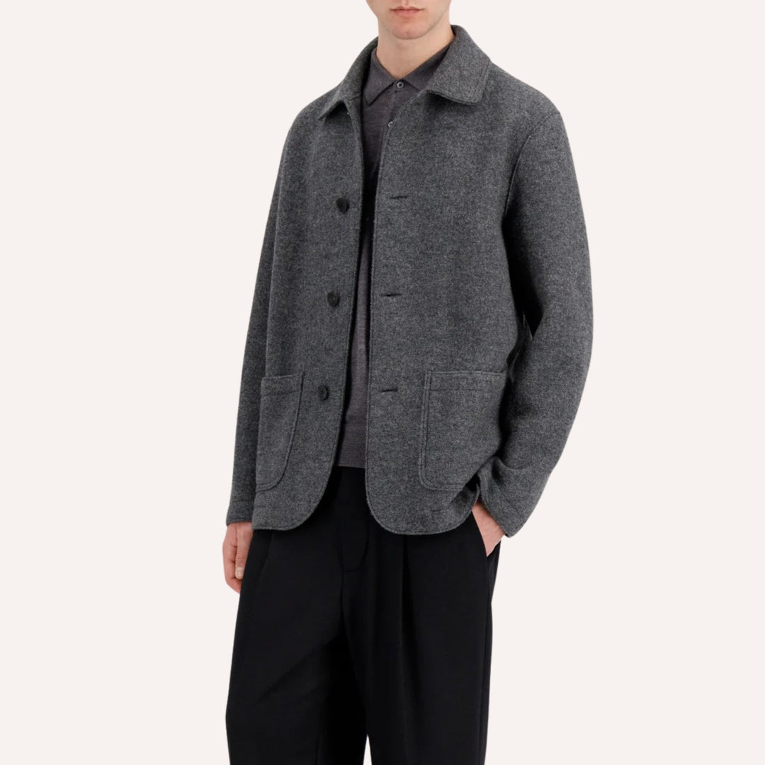 Grey Boiled Wool Utility Jacket