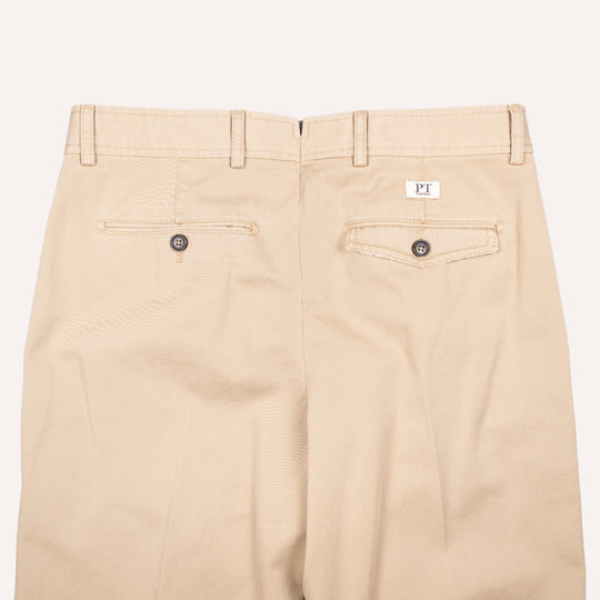 Washed Khaki Cotton One Pleat Officer Chino - Tapered Fit