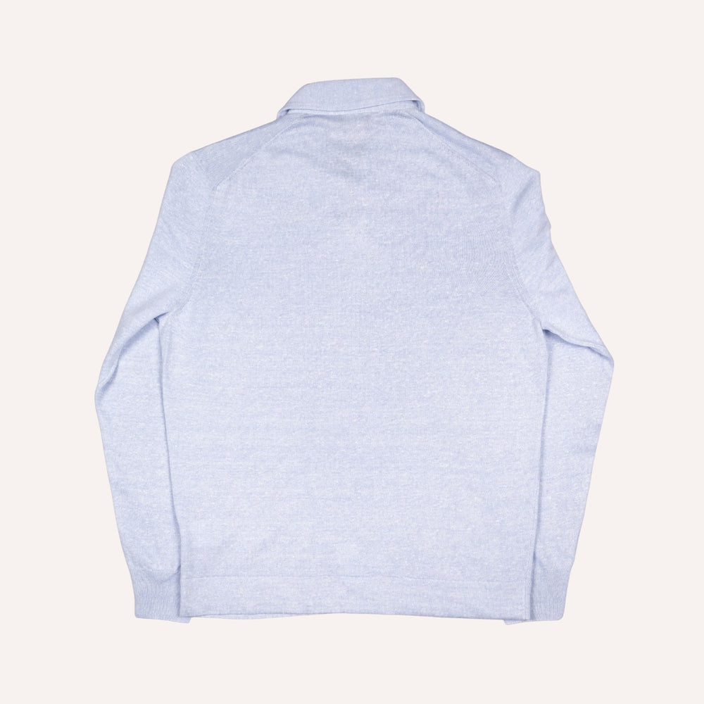 Ice Blue Linen Cotton Long Sleeve Polo