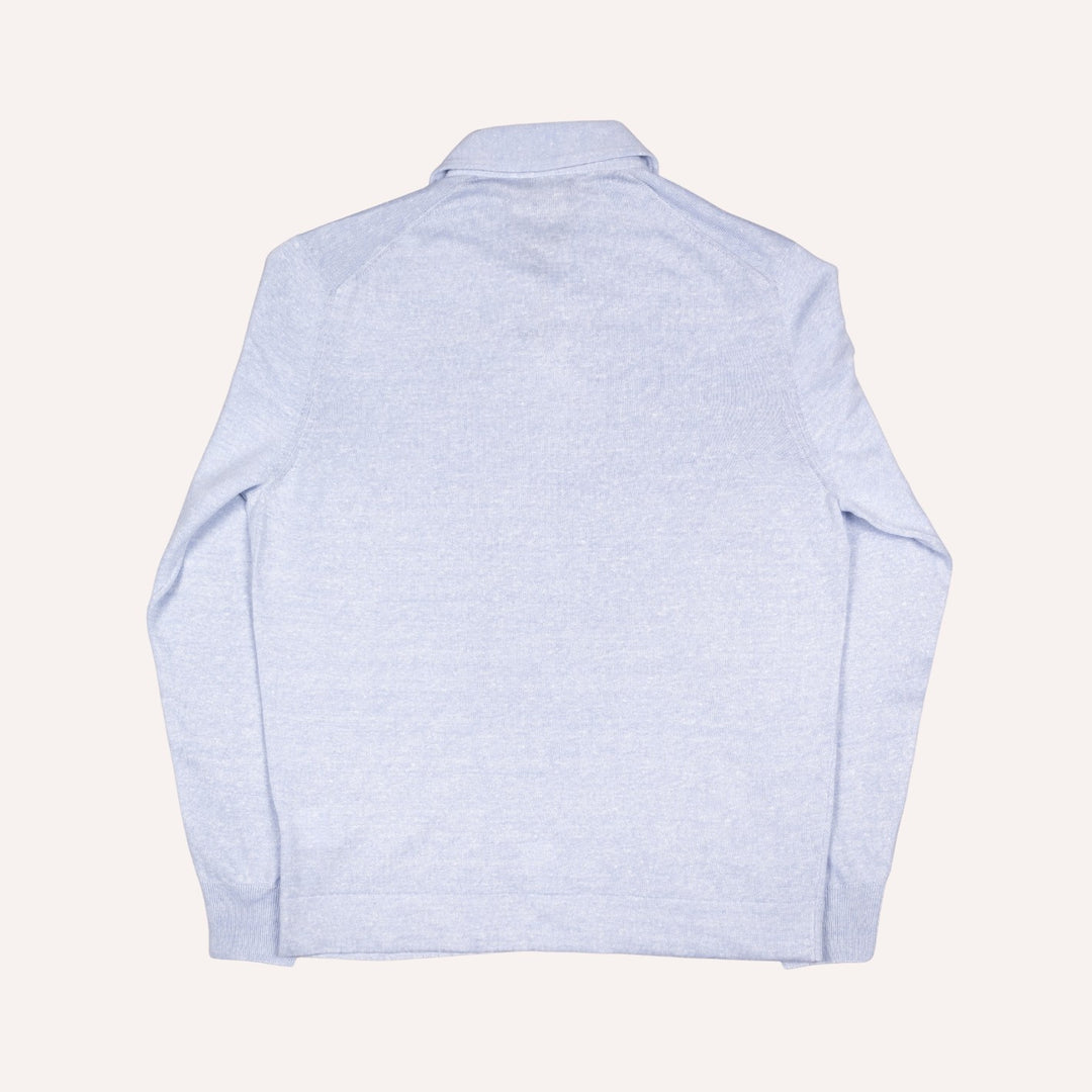 Ice Blue Linen Cotton Long Sleeve Polo