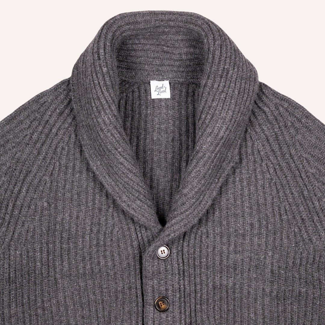 Dark Grey Heavy Knitted Cashmere Shawl Collar Cardigan