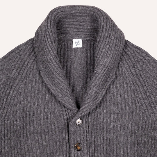 Dark Grey Heavy Knitted Cashmere Shawl Collar Cardigan
