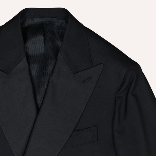 Black High Twist Wool Double-Breasted Peak Lapel Tuxedo