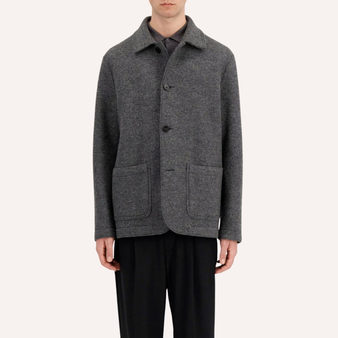 Grey Boiled Wool Utility Jacket