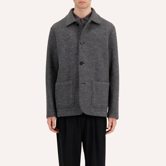 Grey Boiled Wool Utility Jacket