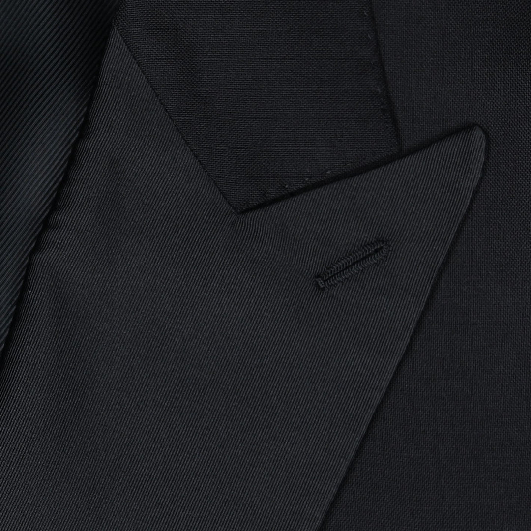 Black High Twist Wool Double-Breasted Peak Lapel Tuxedo