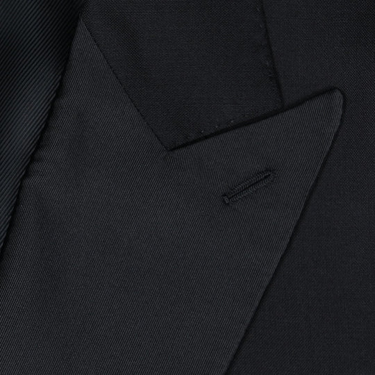 Black High Twist Wool Double-Breasted Peak Lapel Tuxedo