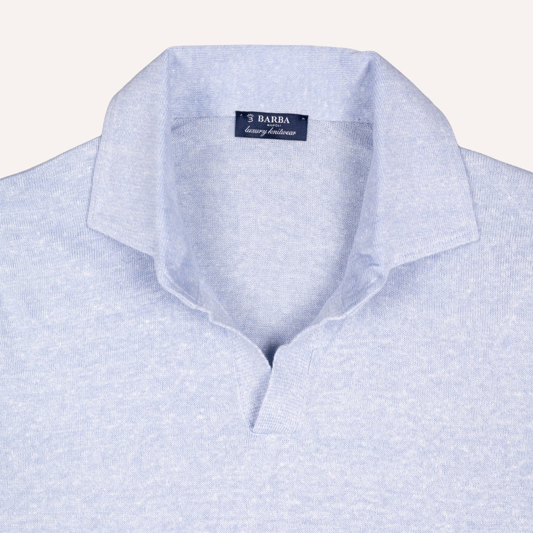 Ice Blue Linen Cotton Long Sleeve Polo